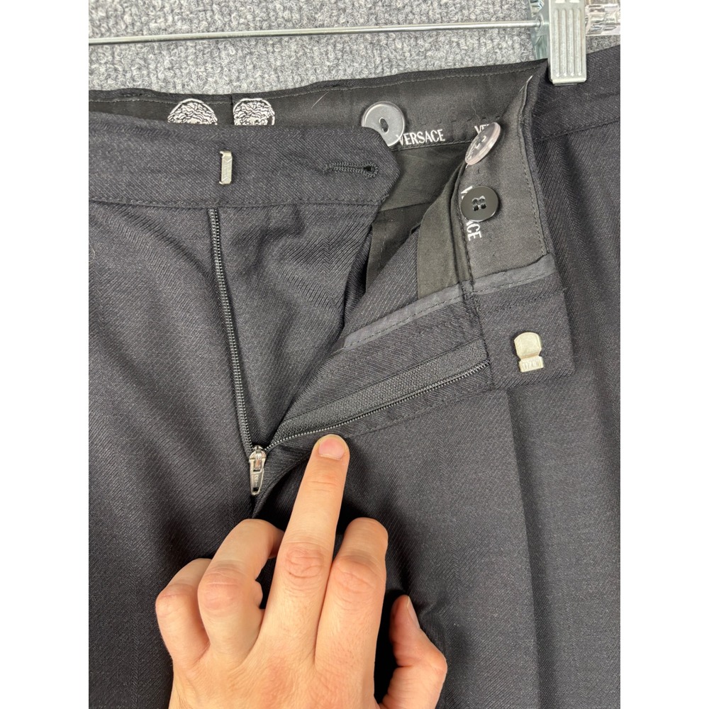 Versace Dress Pants Mens 34x31 Black Wool Pleated Cuffed Designer Preppy Italy - Picture 2 of 7